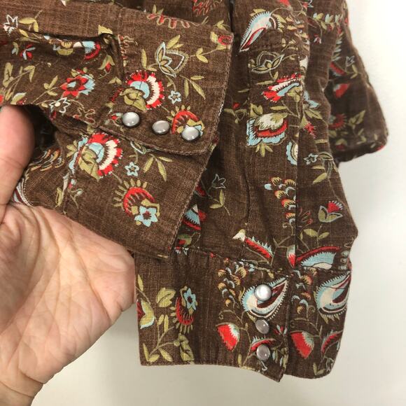 Columbia Cotton Button Up Tailored Fit Brown Floral Paisley Pearlescent Buttons - Picture 6 of 9
